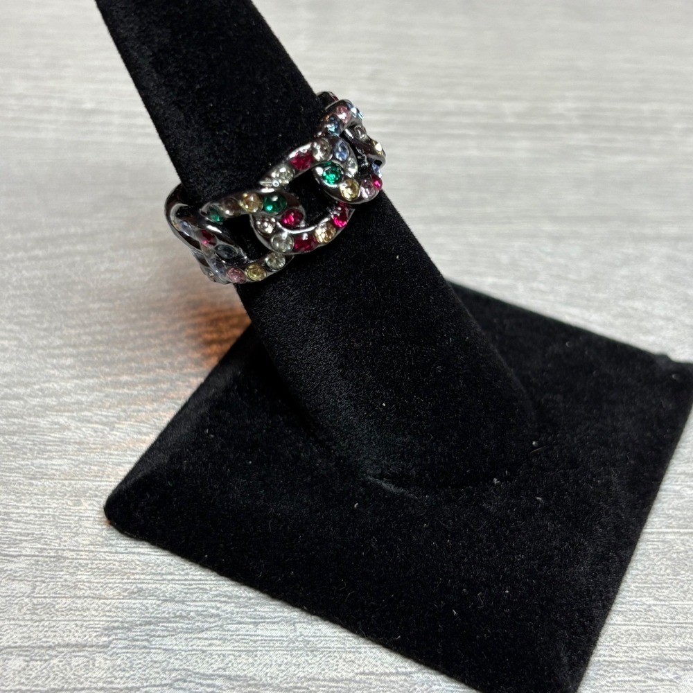 J. Crew Multicolor Crystal Pave Chain‎ Link Ring Gunmetal